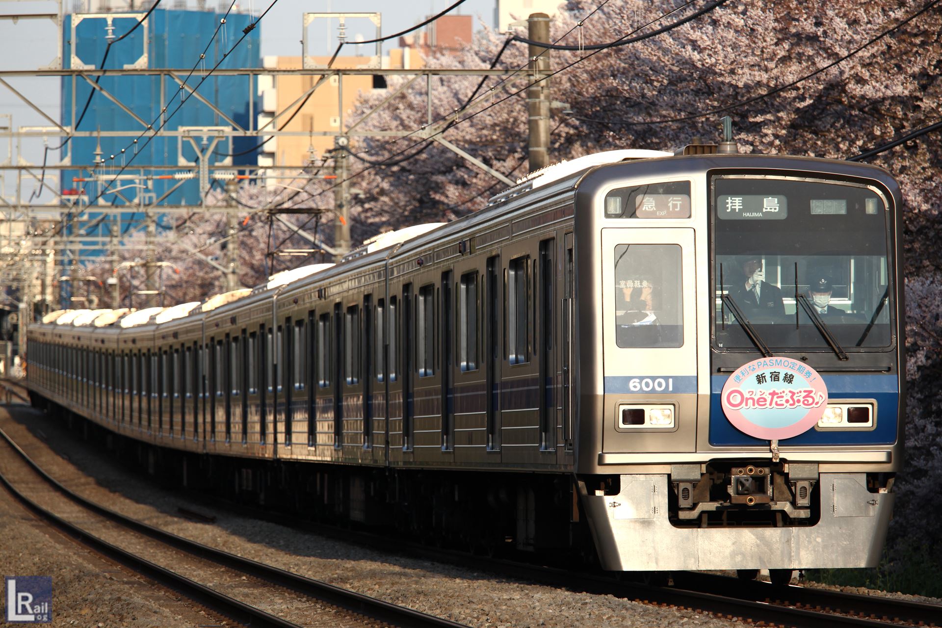 武蔵関の桜と西武新宿線、6000系(2011年）